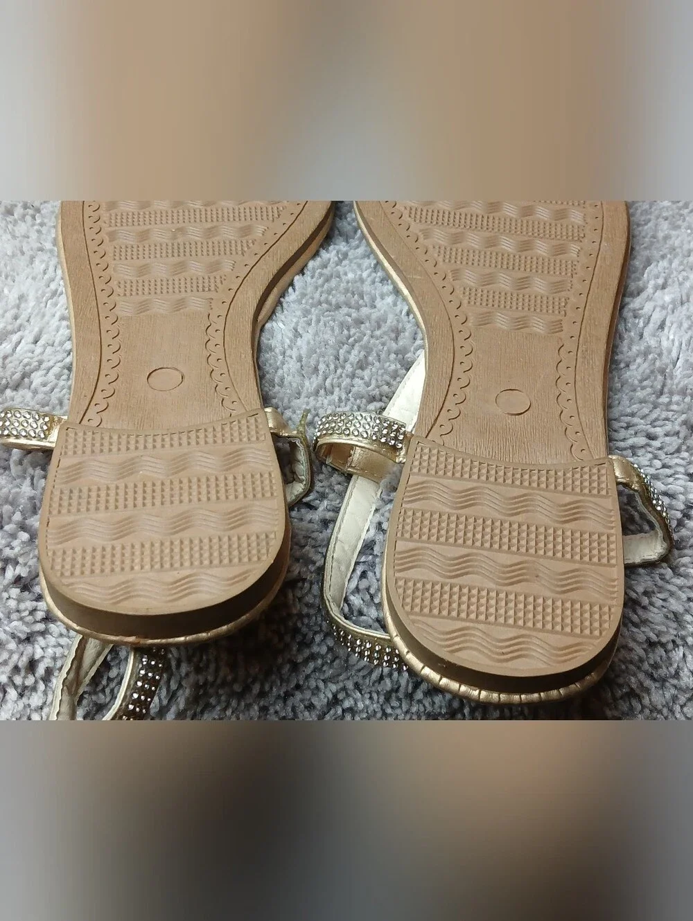 Metallic Gold Rhinestone T-Strap Slingback Flat Sandals 9